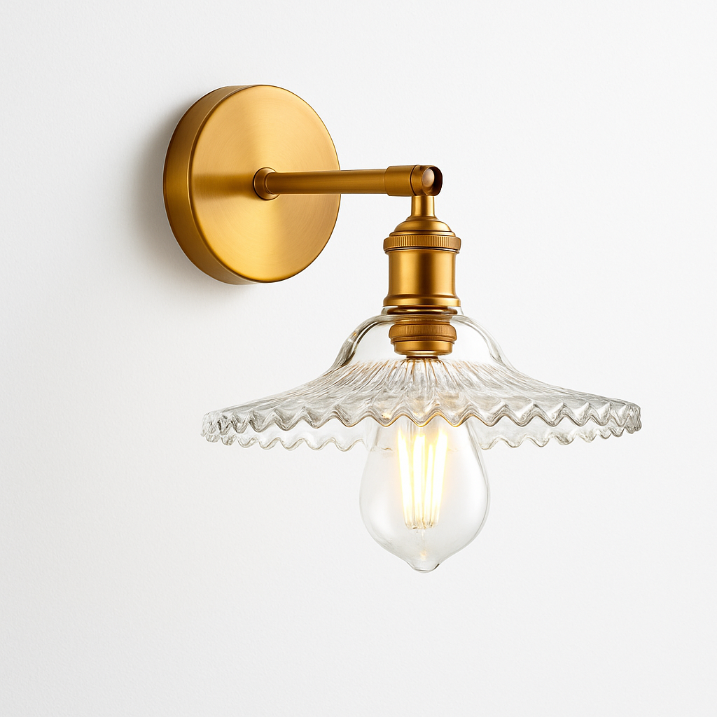 Kelviane | Vintage Art Deco Messing Glazen Kap Wandlamp
