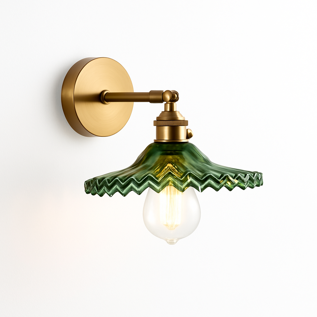 Kelviane | Vintage Art Deco Messing Glazen Kap Wandlamp