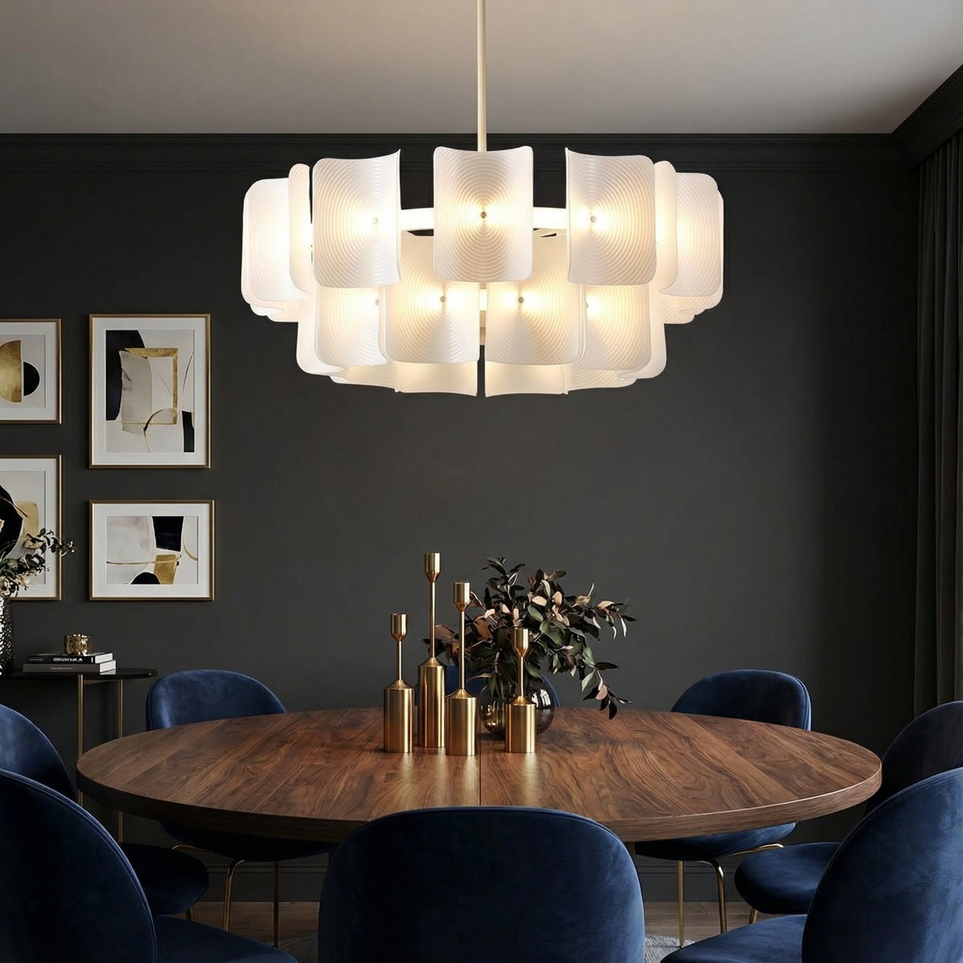 Lunaria | Moderne Gelaagde Acryl Gebogen Paneel Wabi Sabi Kroonluchter