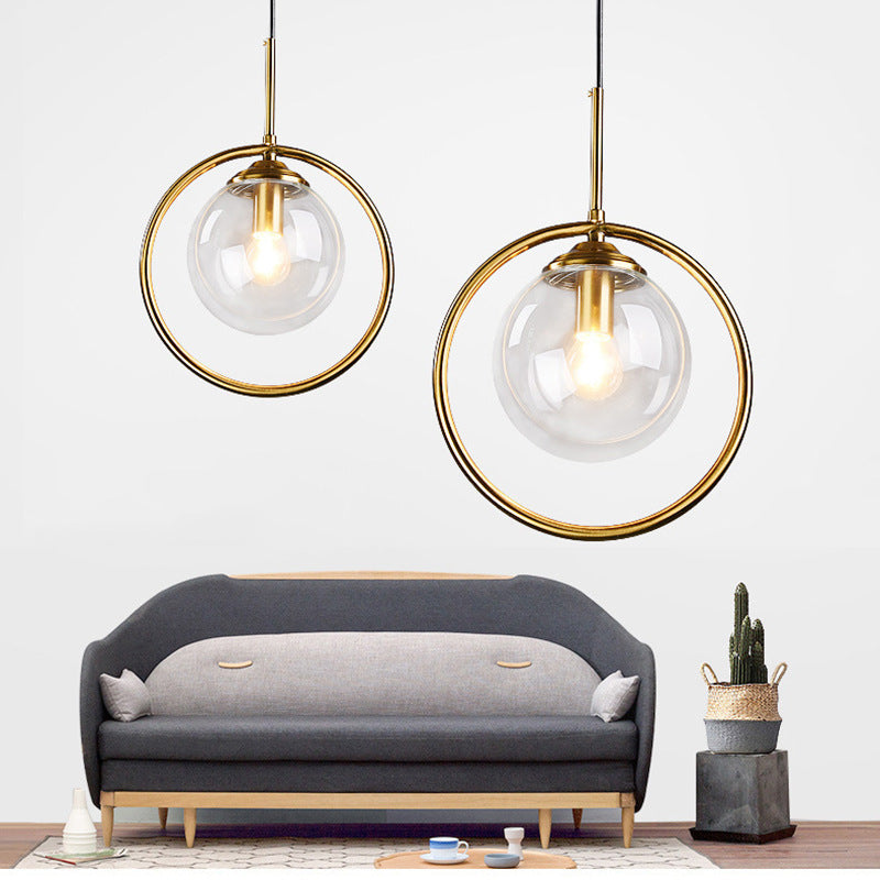 Luvie | Elegante Glazen Globe Hanglamp met Stijlvolle Metalen Ring