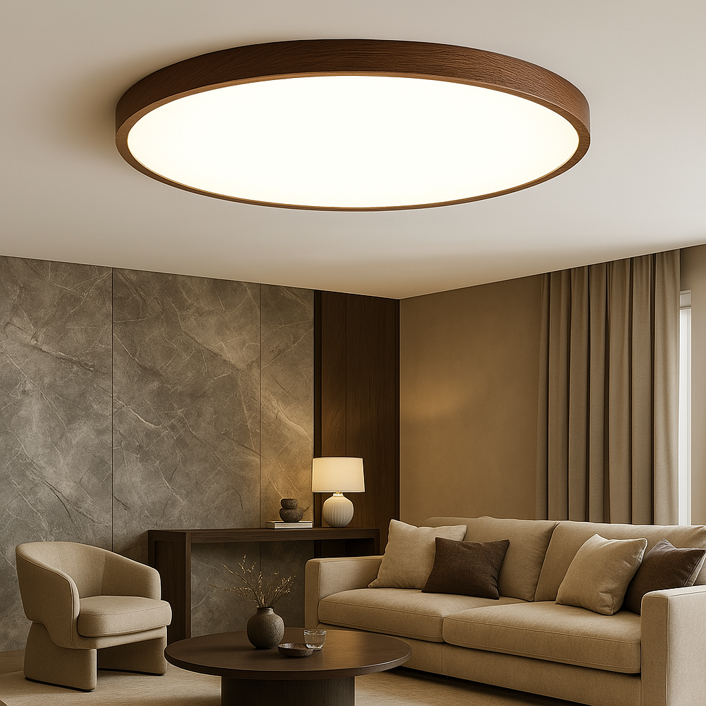 Silva | Minimalistische Nordic Donker Houten Accent Ronde Plafondlamp