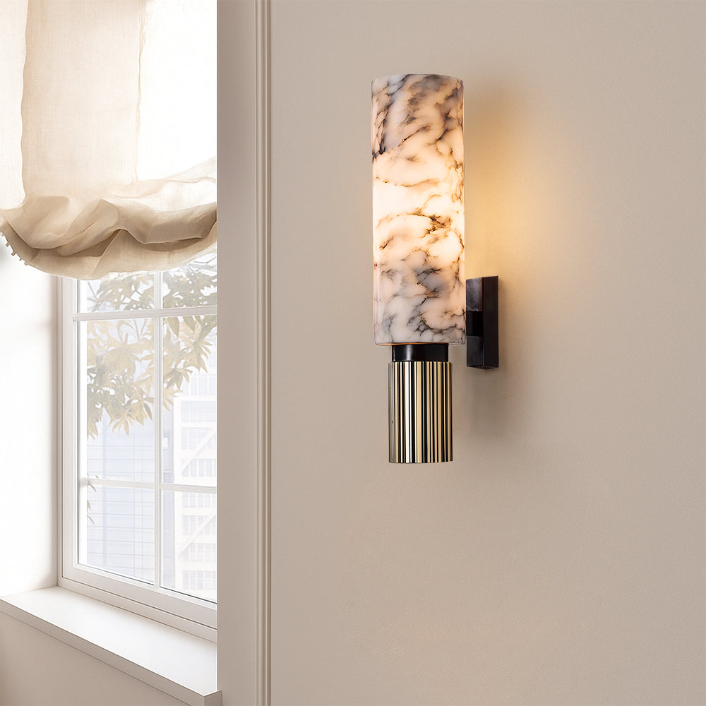 Nirree | Moderne Marmer En Koper Steen Cilinder Wandlamp