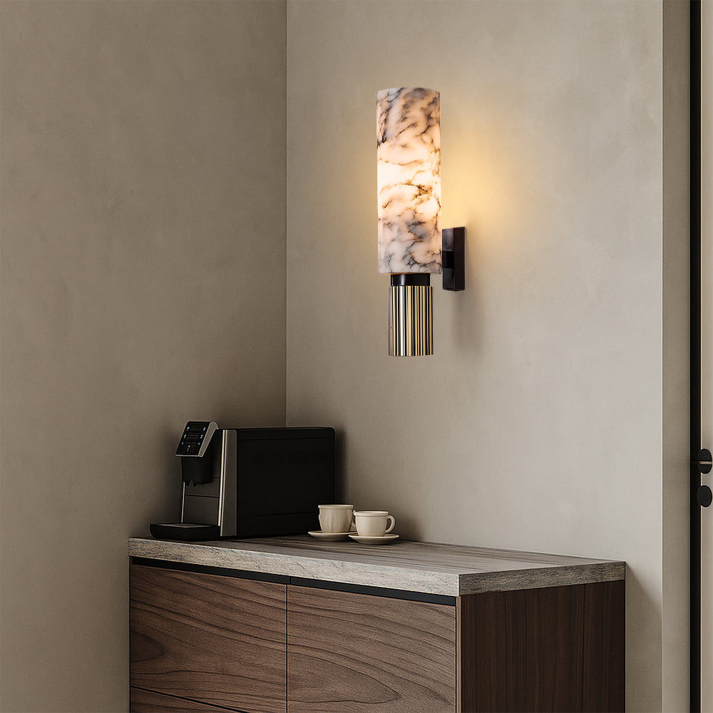 Nirree | Moderne Marmer En Koper Steen Cilinder Wandlamp
