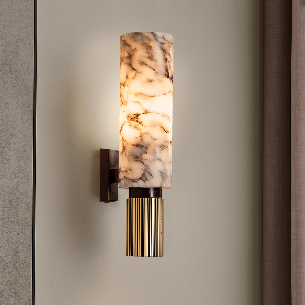 Nirree | Moderne Marmer En Koper Steen Cilinder Wandlamp