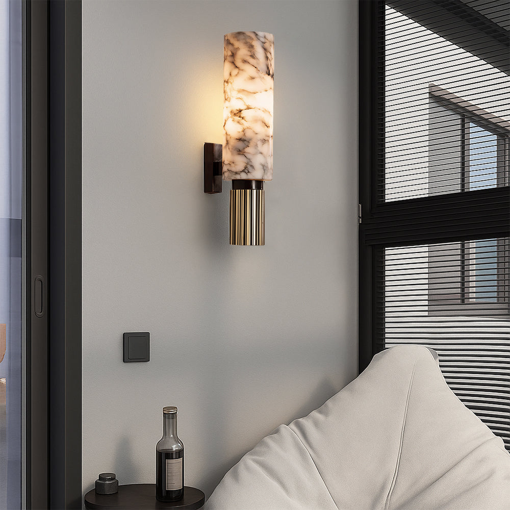 Nirree | Moderne Marmer En Koper Steen Cilinder Wandlamp