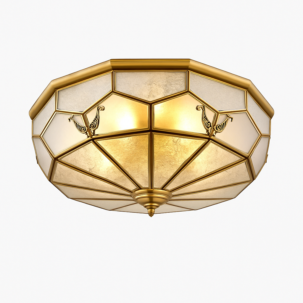 Belkoran | Geribbeld glas architectonische Europese plafondlamp vlak tegen het plafond