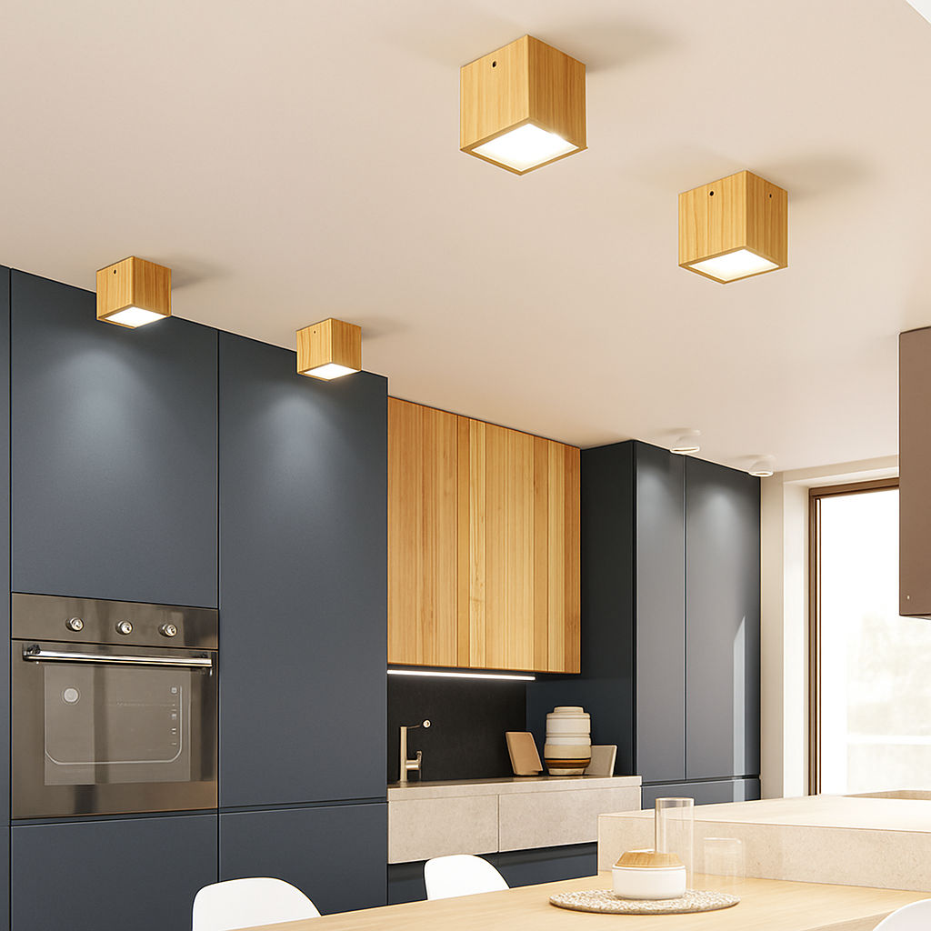Veltario | Minimalistische Houten Kubus Plafondspotarmatuur