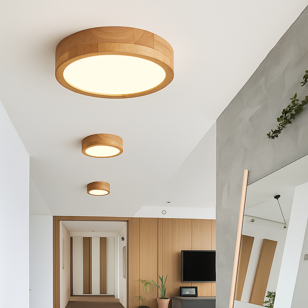 Veldonna | Noordse Ronde Houtnerf Geometrische Plafondlamp
