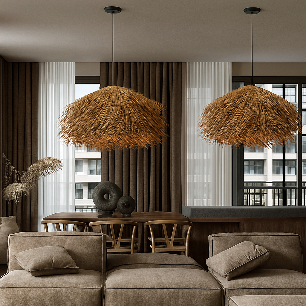Kelvington | Rotan getextureerde mandweefsel retro silhouet hanglamp