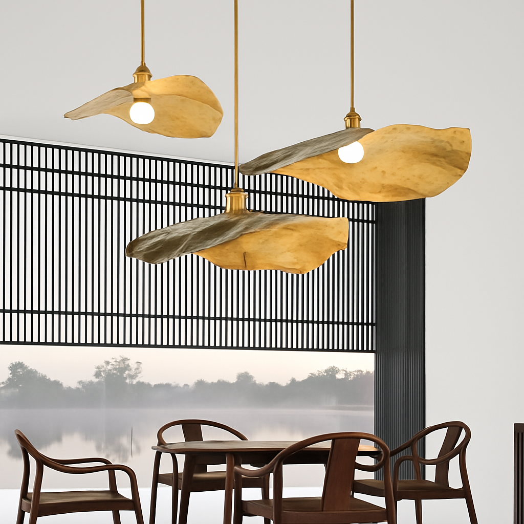 Kelsomyr | Gestructureerde Lotusbladvorm Retro Hanglamp