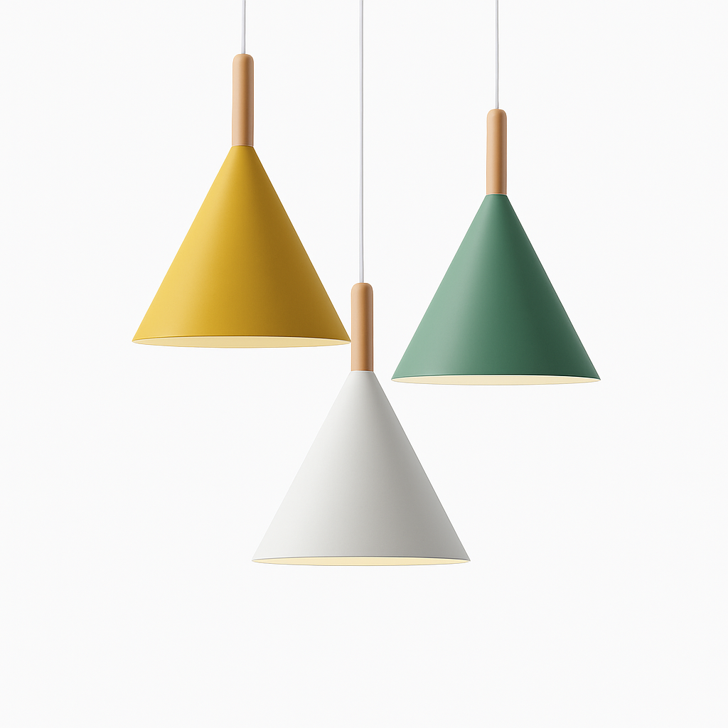 Zerimar | Moderne kegelvormige metalen en houten hanglamp