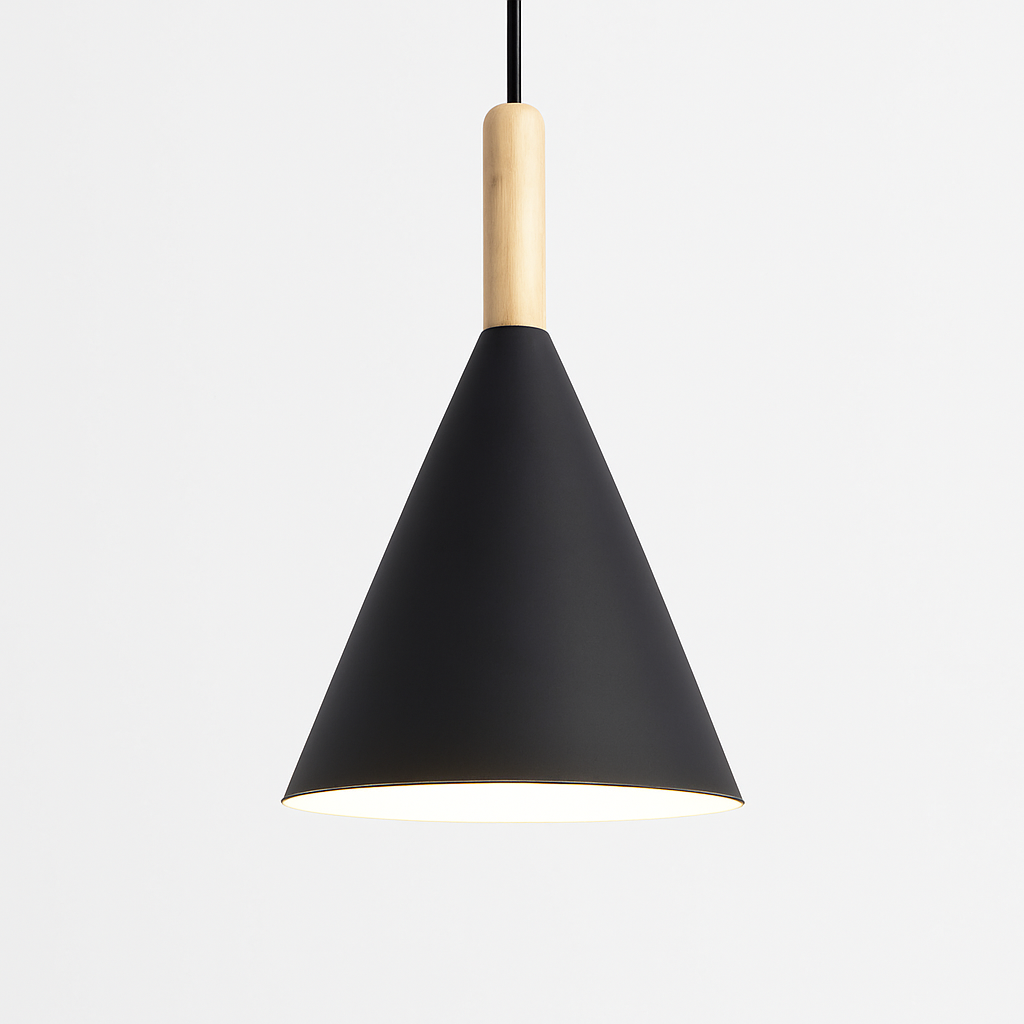 Zerimar | Moderne kegelvormige metalen en houten hanglamp