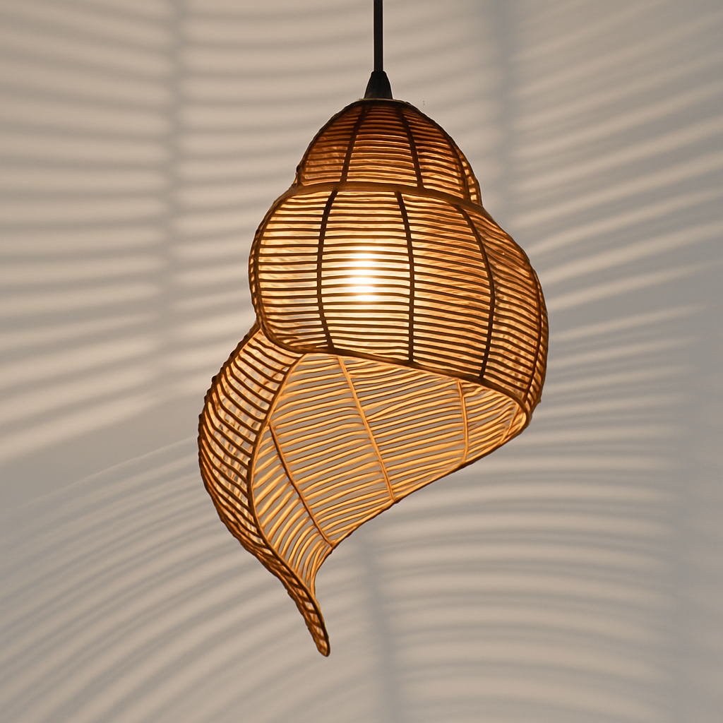 Threllon | Spiraalschelp handgemaakte houten hanglamp