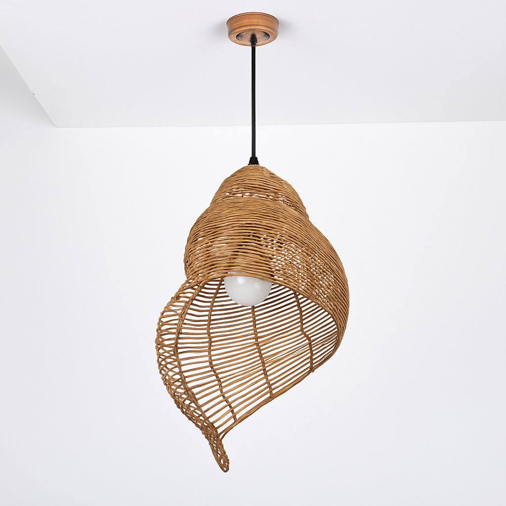 Threllon | Spiraalschelp handgemaakte houten hanglamp
