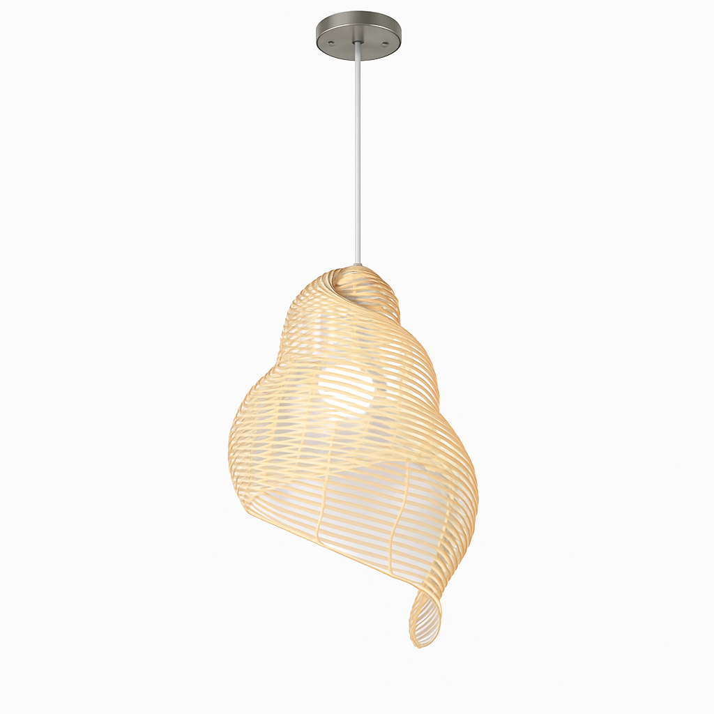 Threllon | Spiraalschelp handgemaakte houten hanglamp