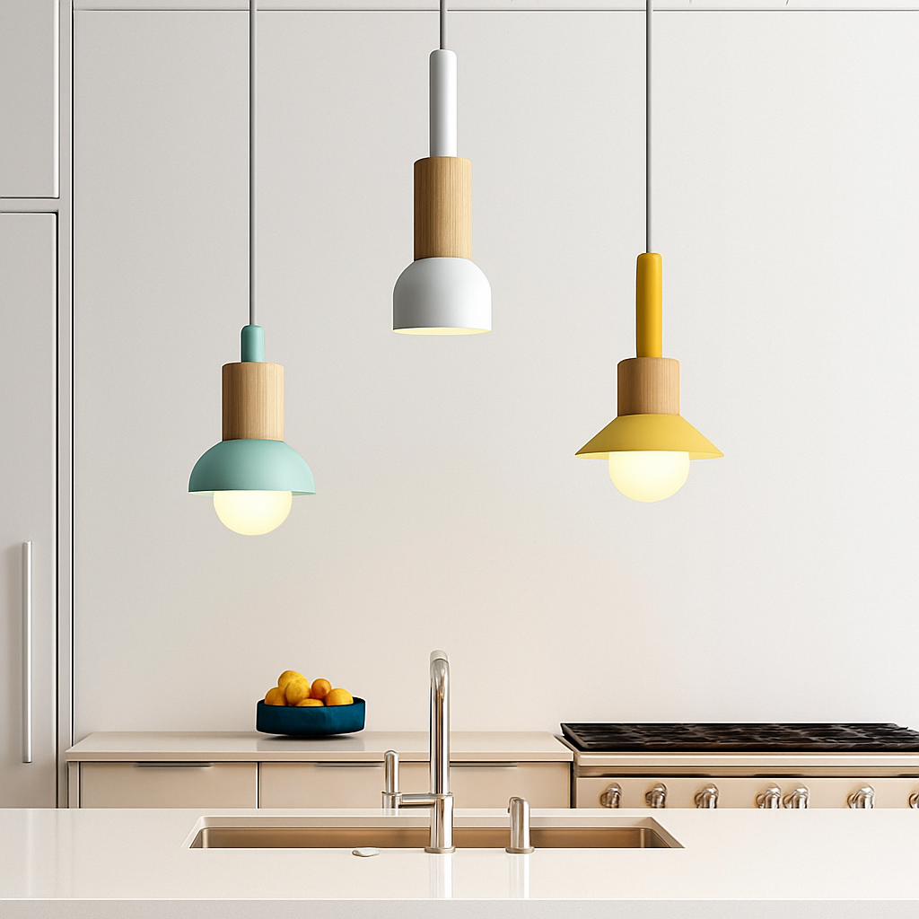 Briventa | Noordse Geometrische Houten Metalen Moderne Hanglamp Plafondlamp