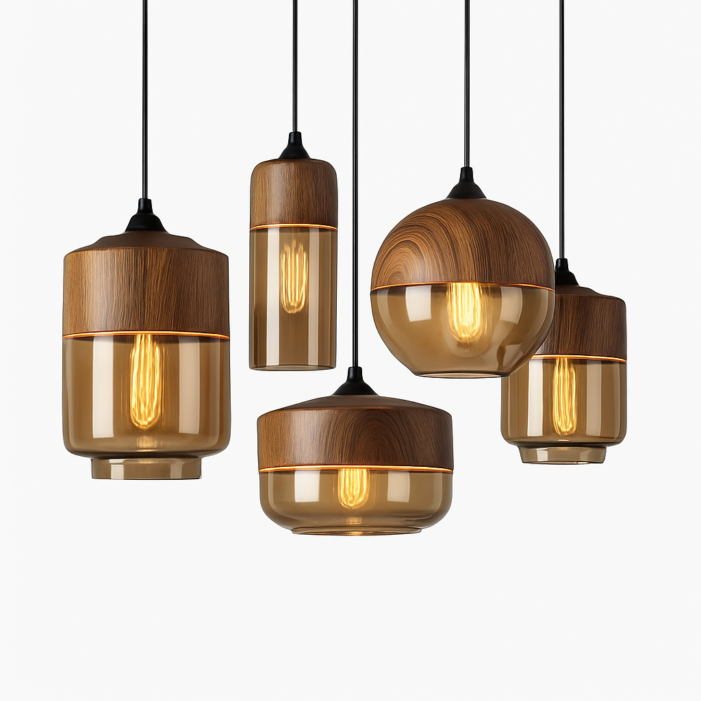 Veraliq | Retro Loft Hout Glazen Art Deco Hanglamp