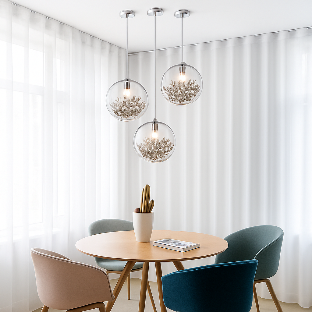 Kendroma | Sierlijke Glazen Bol Cluster Hanglamp met Metalen Bladeren