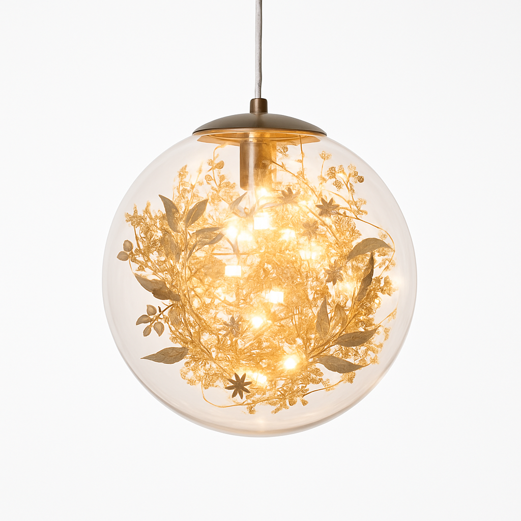 Kendroma | Sierlijke Glazen Bol Cluster Hanglamp met Metalen Bladeren