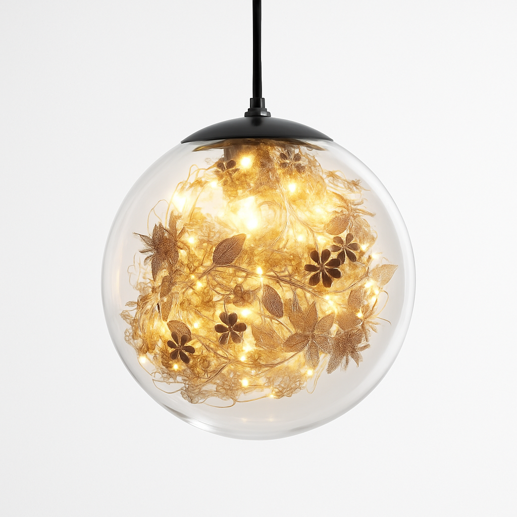 Kendroma | Sierlijke Glazen Bol Cluster Hanglamp met Metalen Bladeren