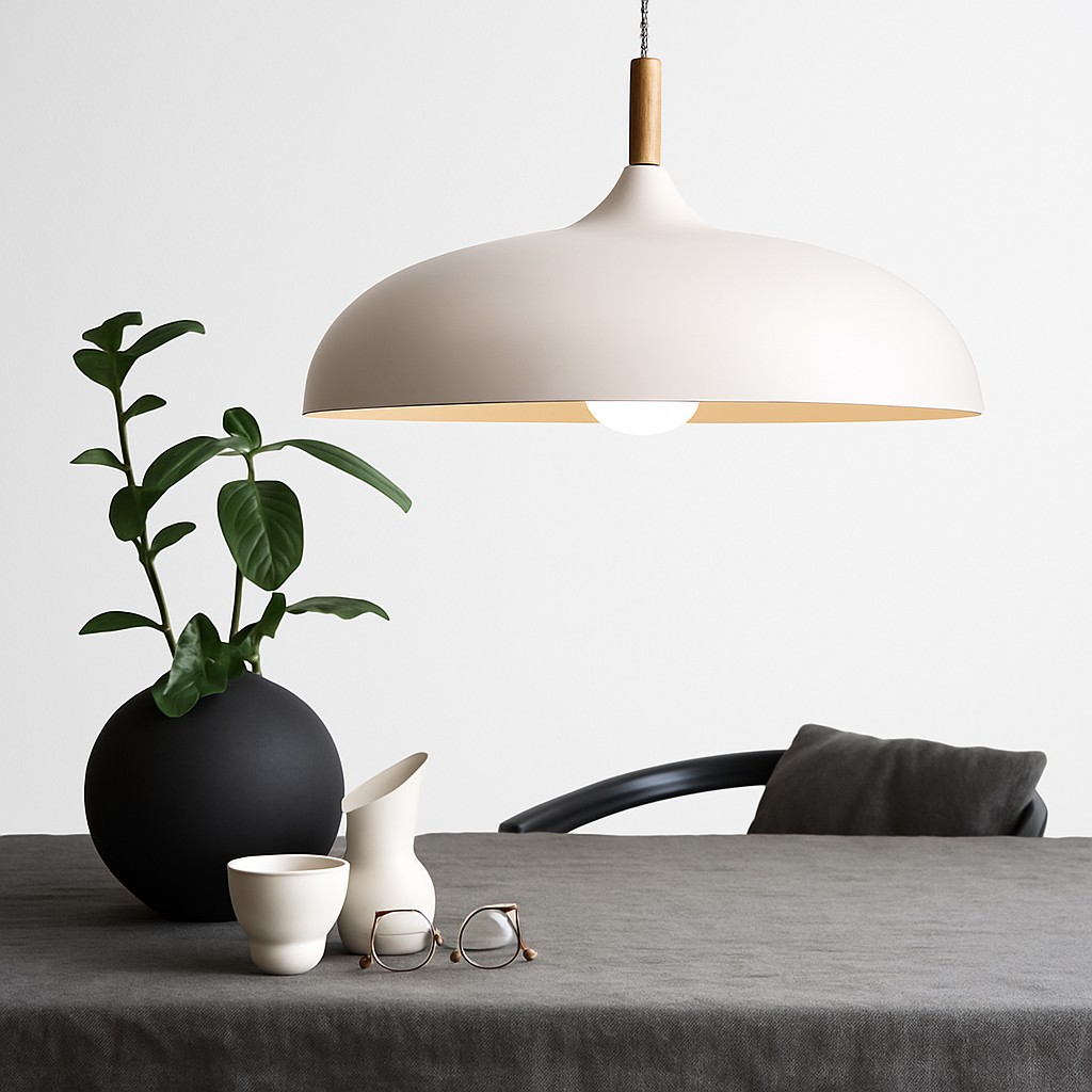 Verdyne | Moderne aluminium hanglamp met houten steel