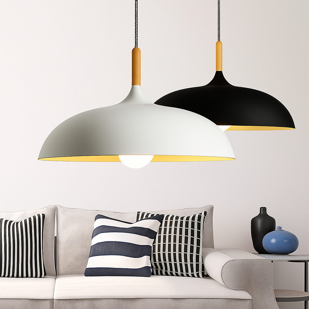 Verdyne | Moderne aluminium hanglamp met houten steel