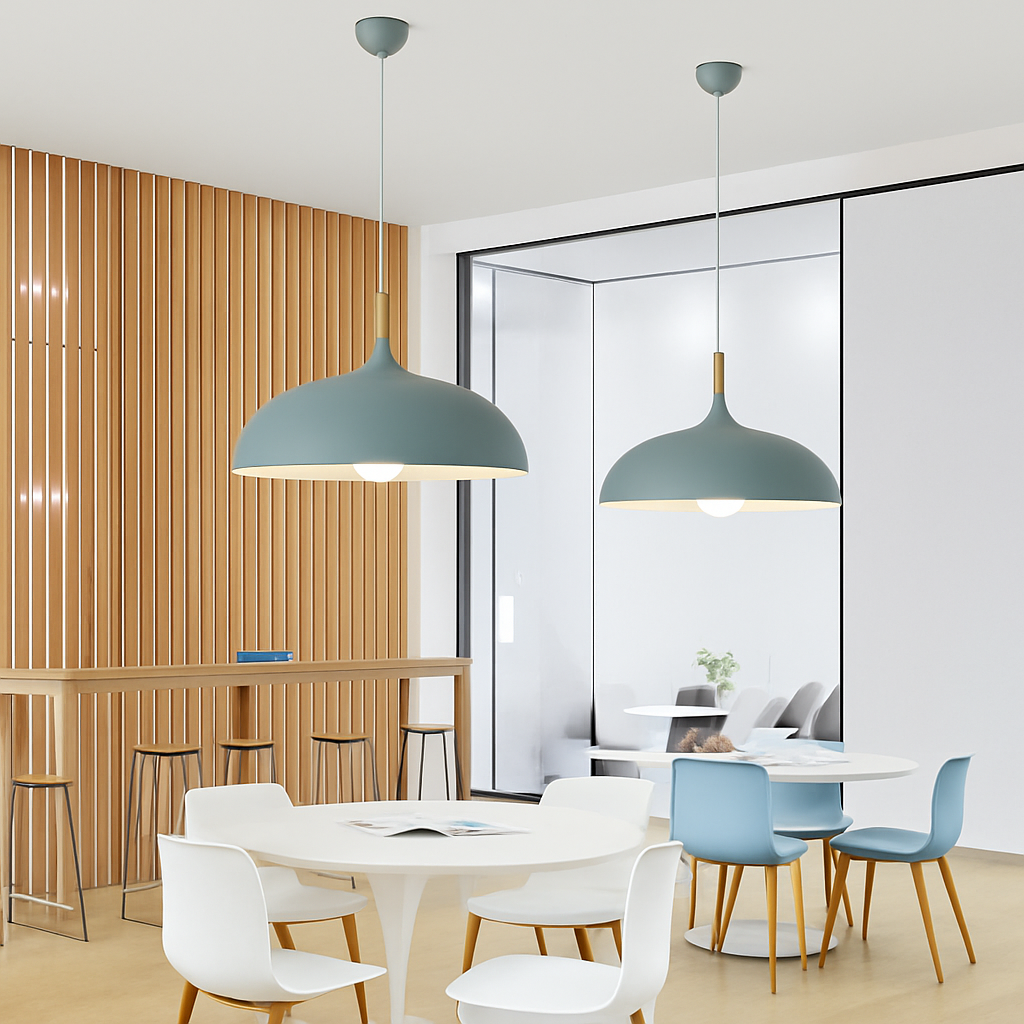Verdyne | Moderne aluminium hanglamp met houten steel