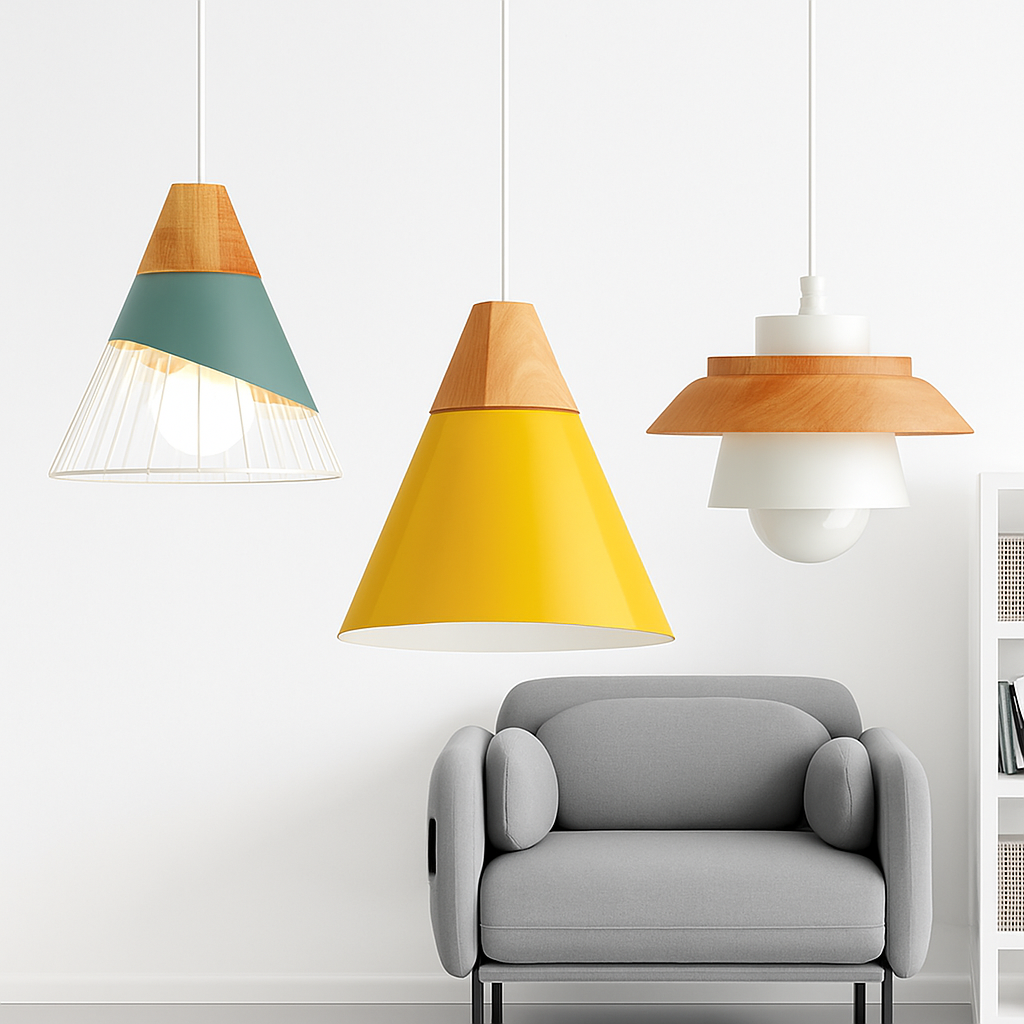 Virelo | Moderne Noordse metalen en houten hanglamp