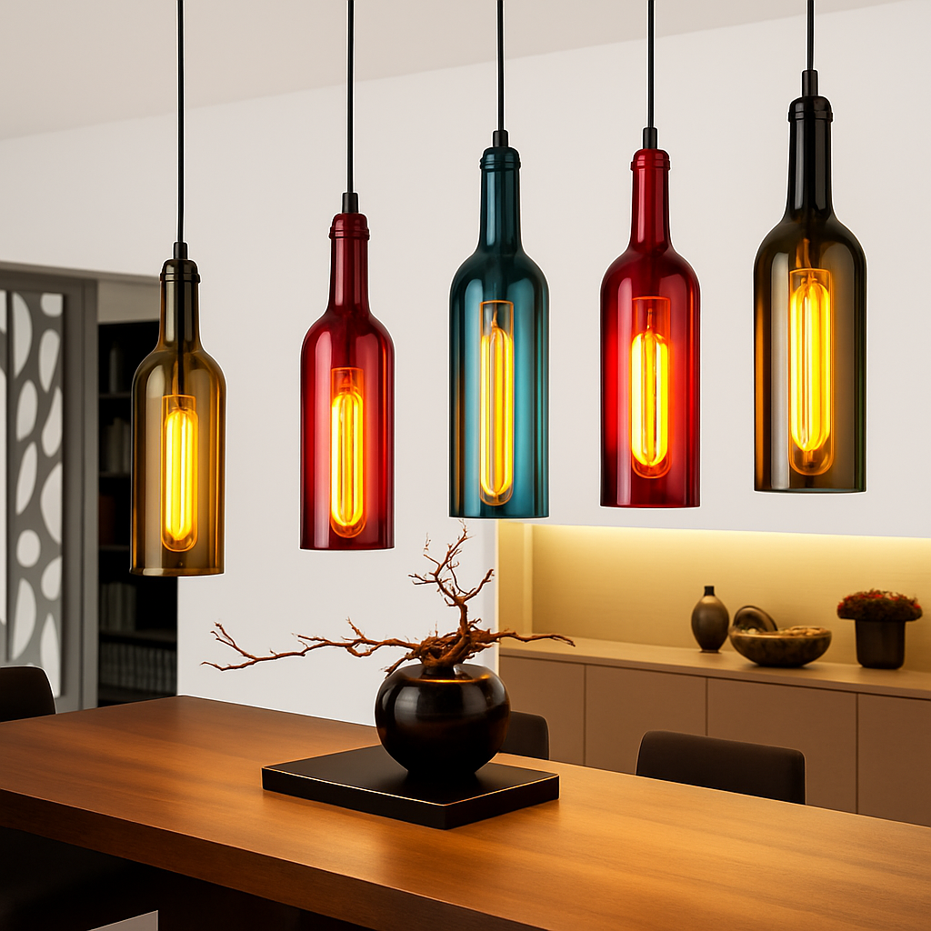 Vireloft | Gesculpteerde Wijnfles Glazen Art Deco Hanglamp