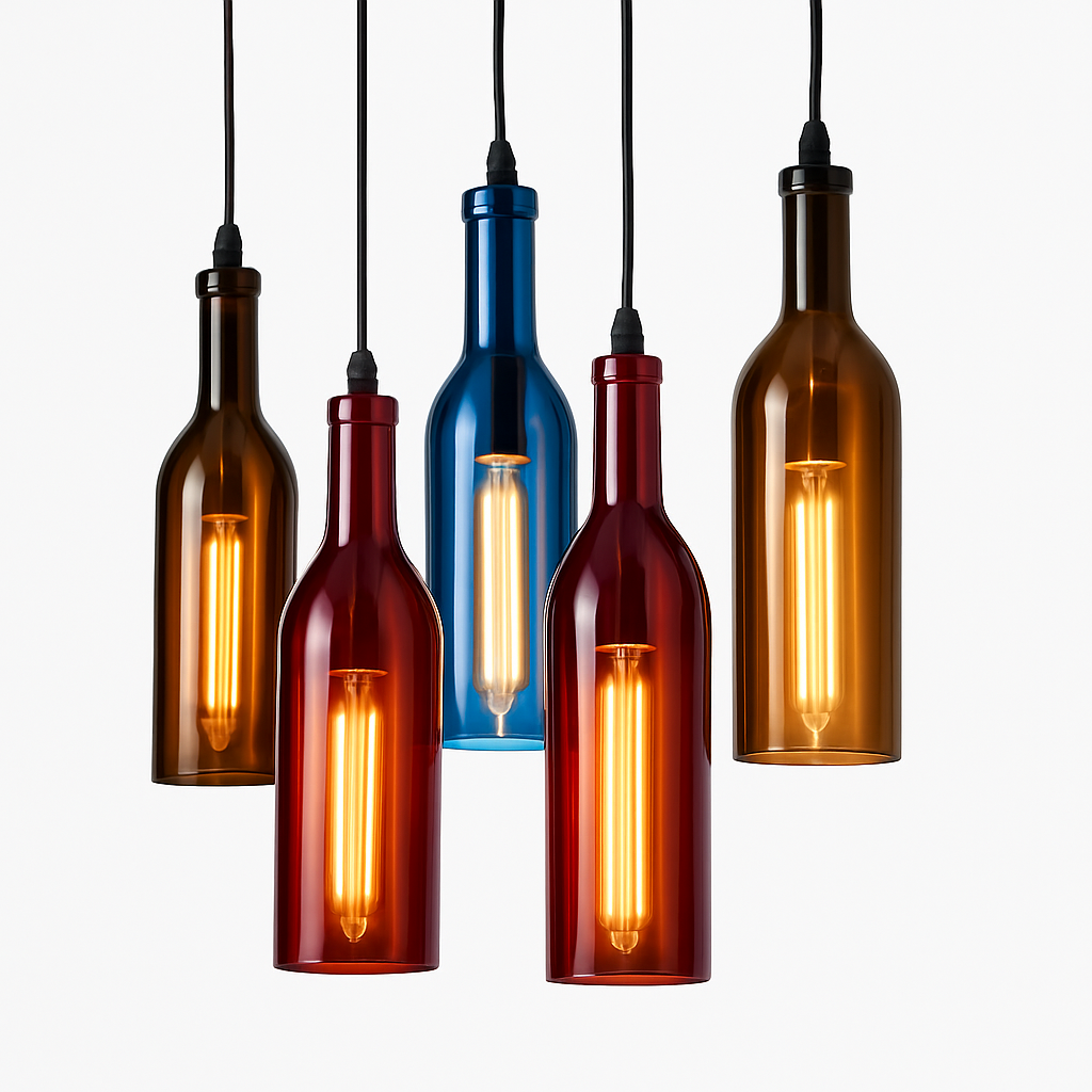 Vireloft | Gesculpteerde Wijnfles Glazen Art Deco Hanglamp