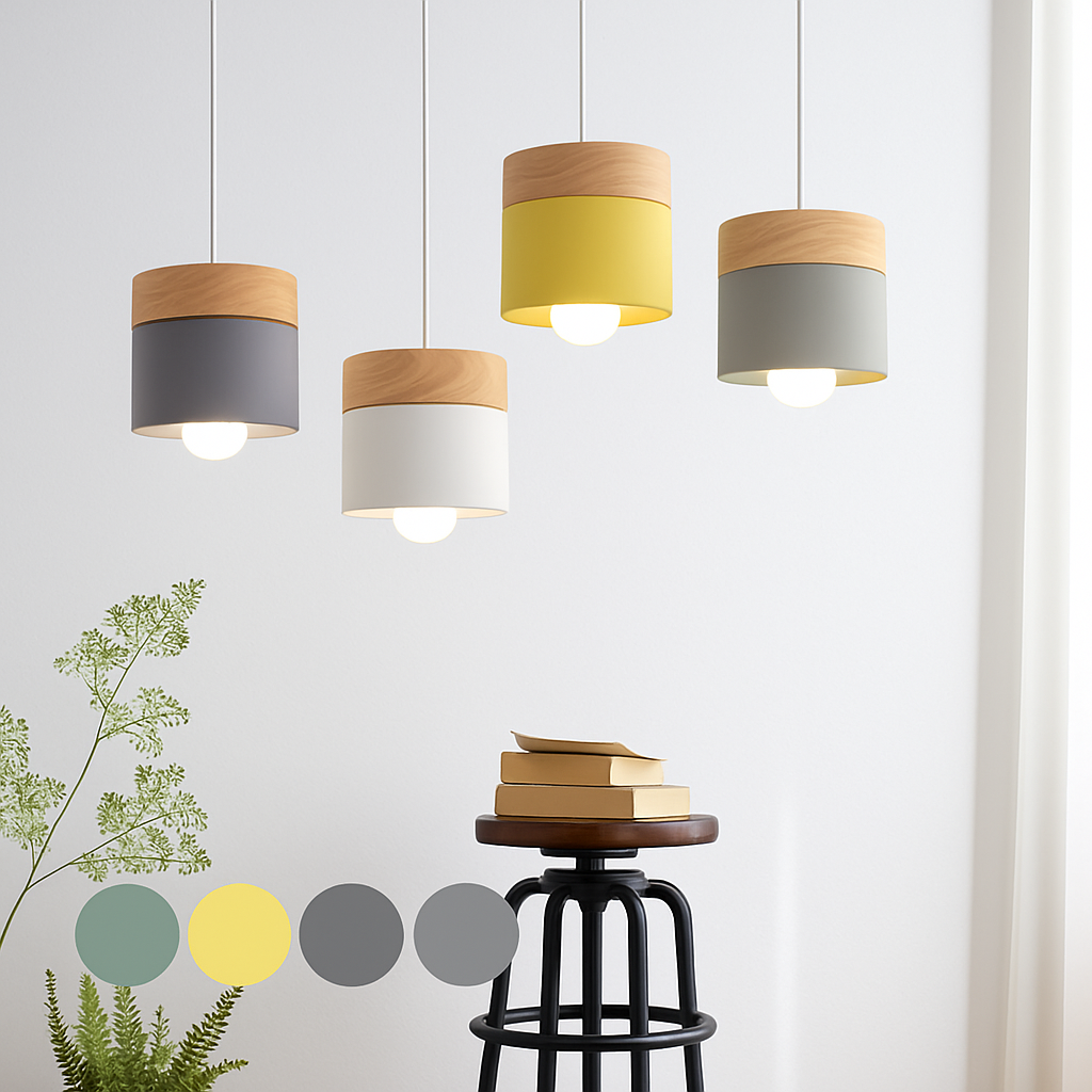 Veldrin | Scandinavische Cilindrische Metalen en Houten Hanglamp