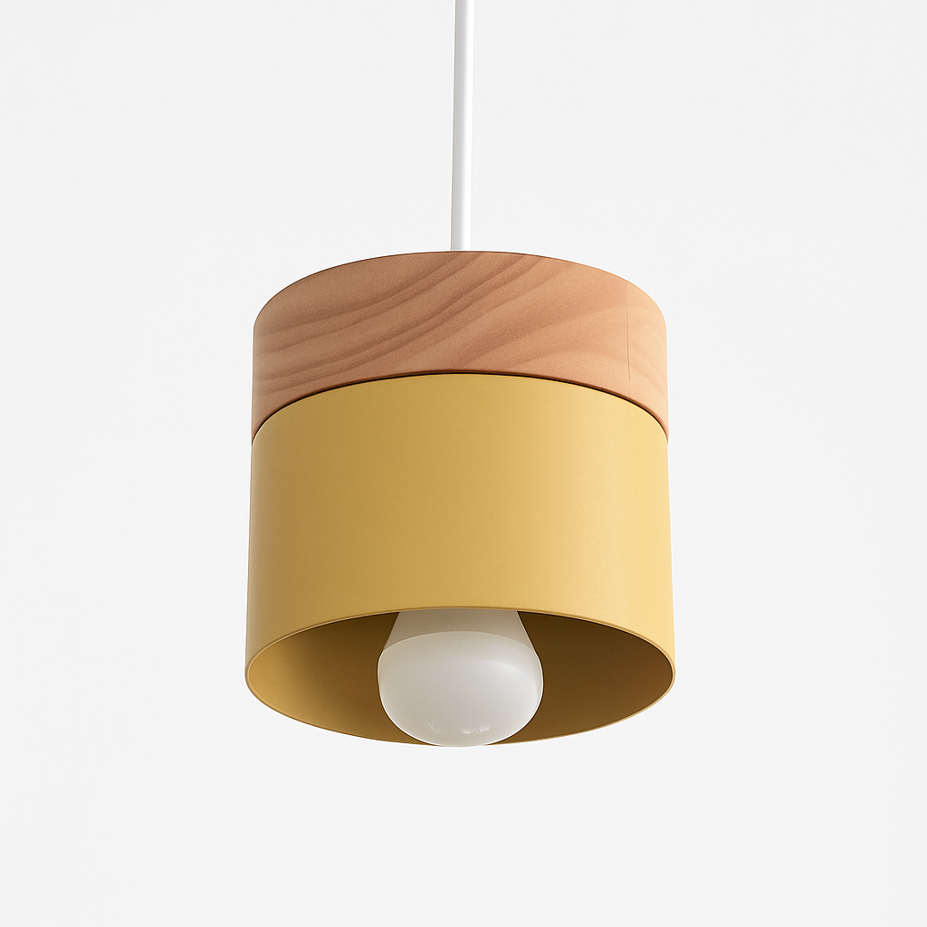 Veldrin | Scandinavische Cilindrische Metalen en Houten Hanglamp
