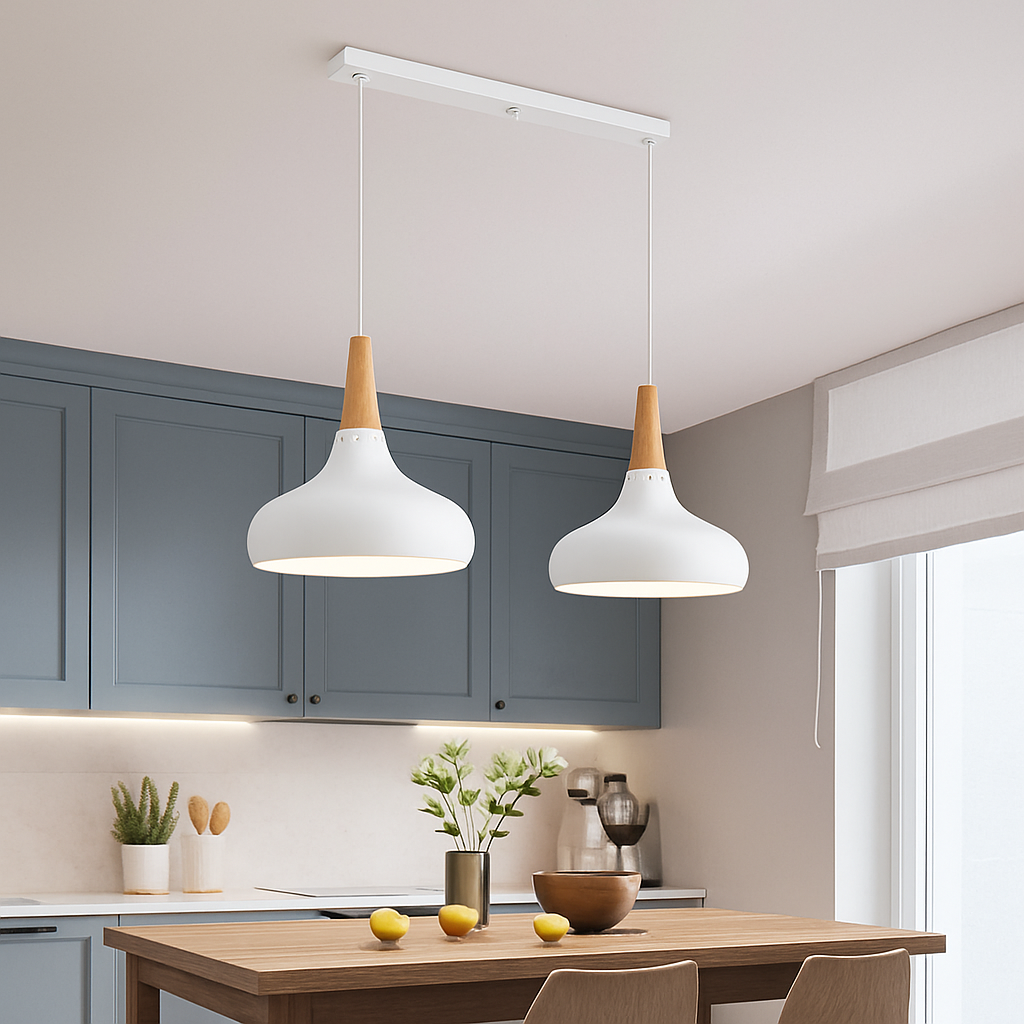 Vireallo| Moderne Houten Steel Metalen Koepel Loft Hanglamp