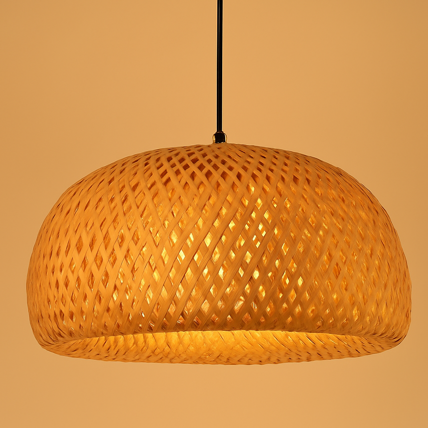 Varengis | Handgeweven Rotan Strohoed Silhouet Bamboe Hanglamp